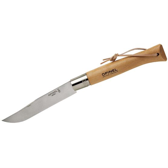Opinel No8 Foldekniv i Rustfrit Stål med Læderstrop