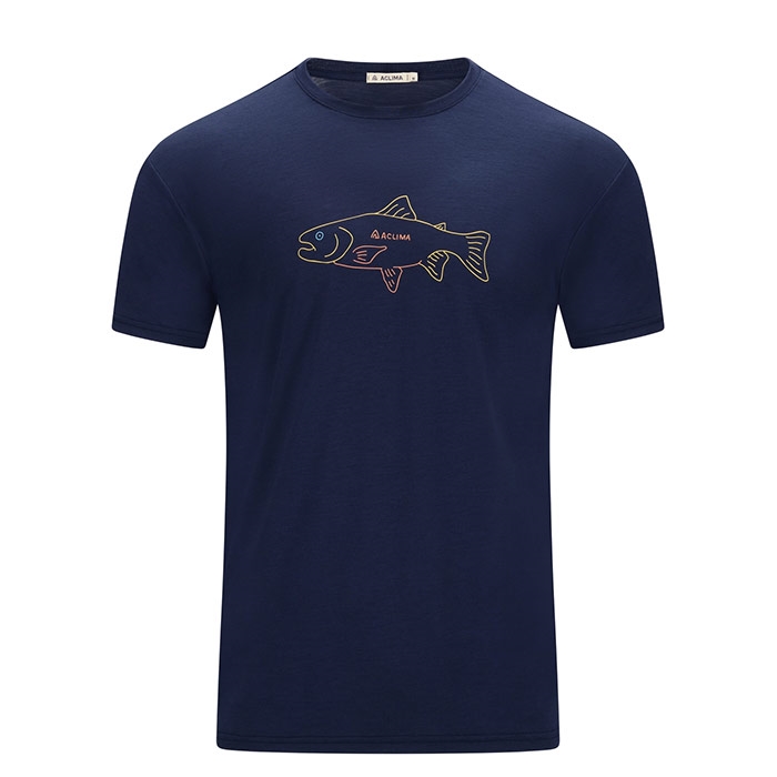 Aclima Lightwool Classic Tee Salmon-navy Blazer-    -shirt  Polo-shirt
