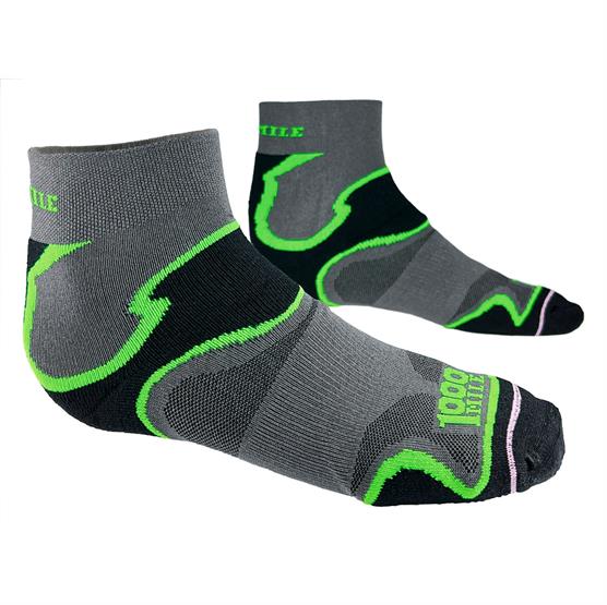 1000 Mile Fusion Double Layer Anklet Sock Mens  Black   Green