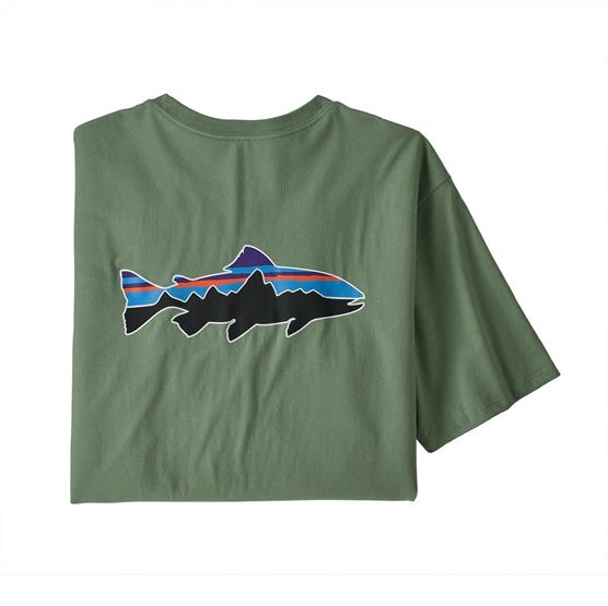 Patagonia Mens Fitz Roy Fish Organic  -shirt  Sedge Green   Trout