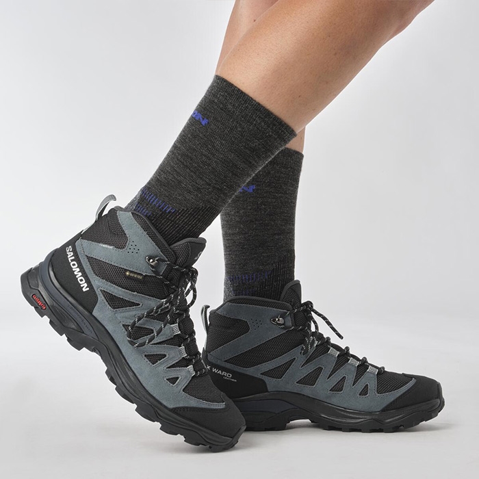 Salomon   Ward Leather Mid Gtx Kvinder   Damer  Blå Sort-38       Vandrestøvler