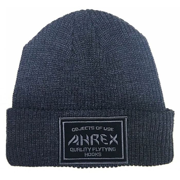 Ahrex Ribbed Knit Woven Patch Beanie Dark Grey