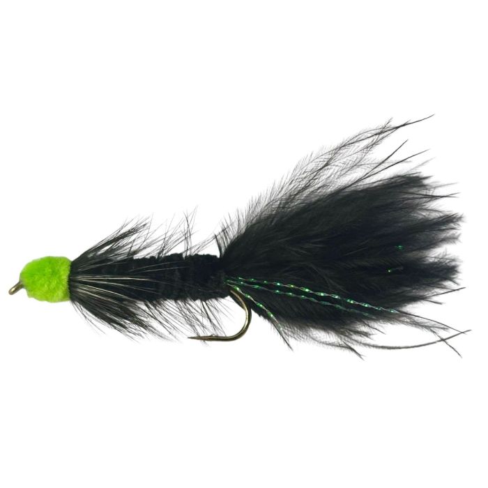 Fishmadman Egg Sucking Leech Black   Chartreuse Head