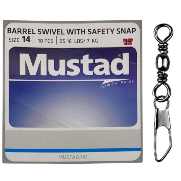 Mustad Barrel Swivel With Safety Snap Str  14