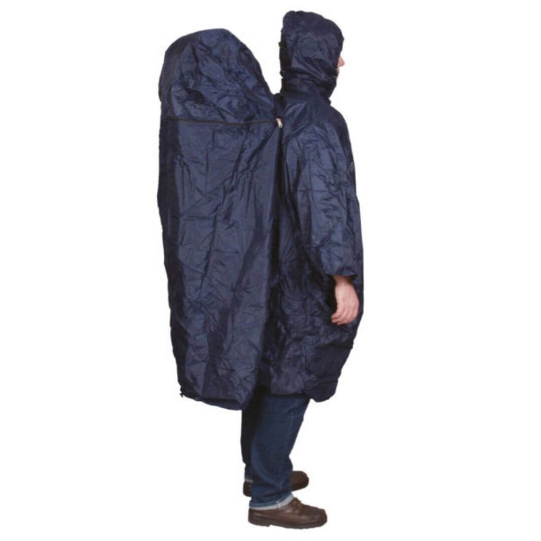 Poncho Med Plads Til Backpack Blå