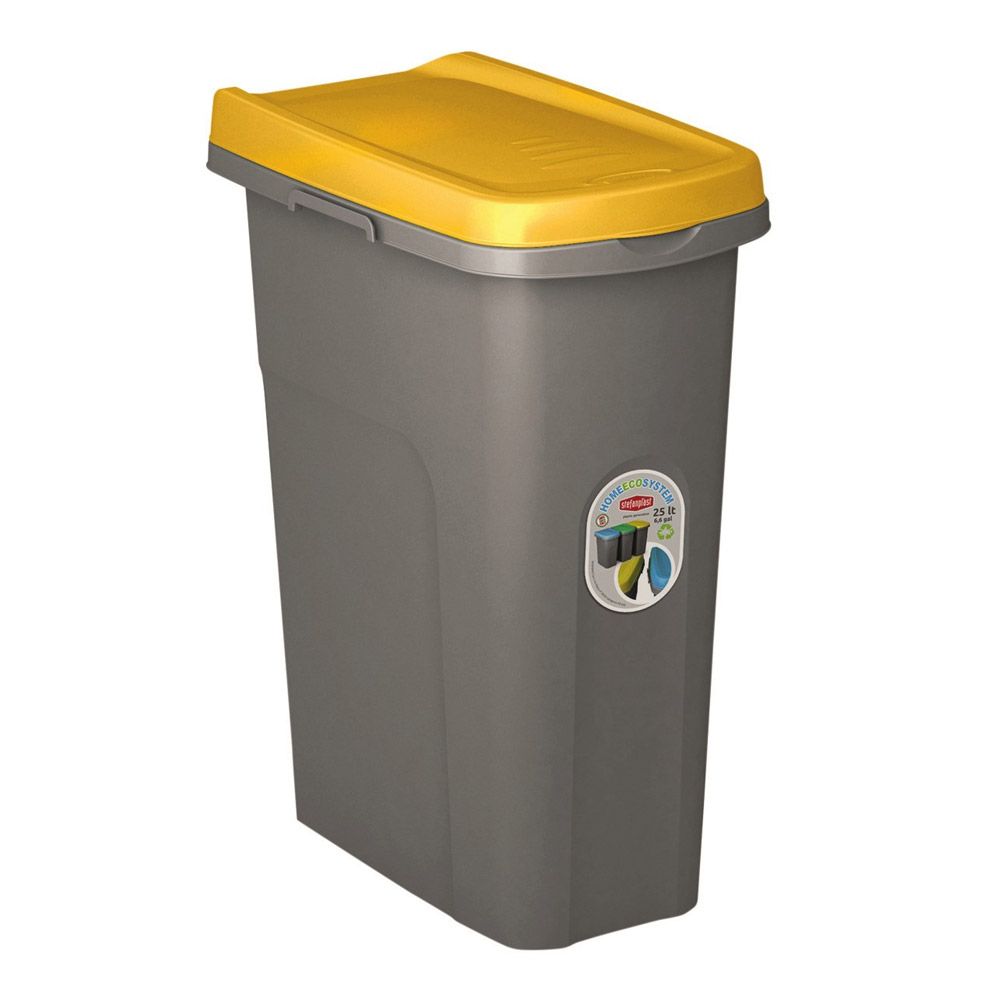 Skraldespand Med Låg Grå Med Gult Låg Grå Med Gult Låg 25 Liter