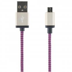 Streetz Usb Sync Charger Cable Cloth Covered Usb   Usb Microb 1m Lilla Ledning